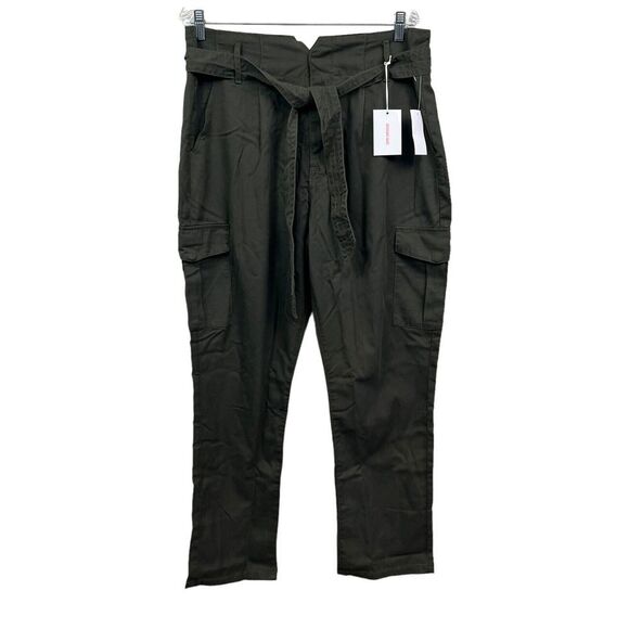 Good American Women Drapey Cargo Pants Tapered Leg Belted High Rise Green Sz 14*